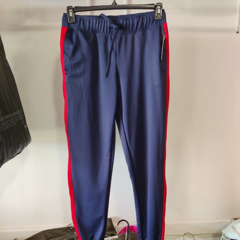 NWT ID Ideology Women's Tricot Colorblocked Joggers Navy/Red Size L $50 B343